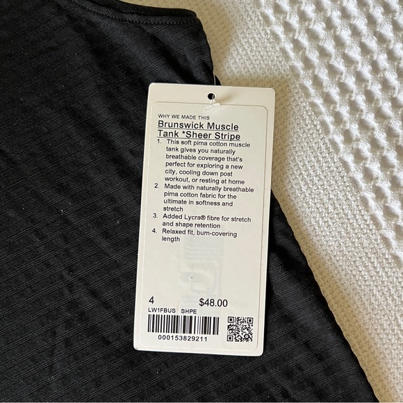 NWT - Lululemon - ‘Brunswick Muscle Tank *Sheer Stripe’ - Black - Size 4 - Picture 4 of 9